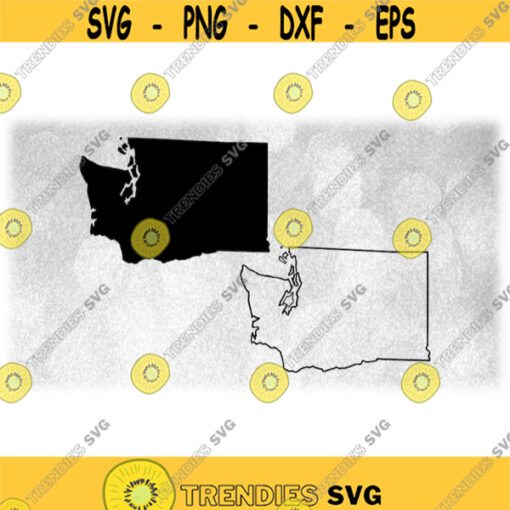 Geography Clipart Solid Silhouette and Simple Outline of the State of Washington USA in Black Color Only Digital Download SVG PNG Design 1374