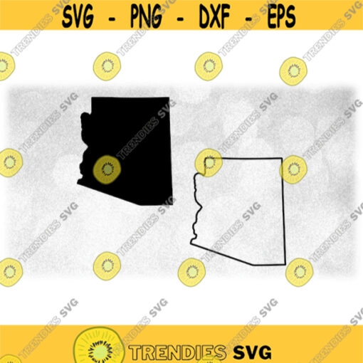 Geography Clipart Solid Silhouette and Simple Thick Outline of the State of Arizona USA in Black Color Only Digital Download SVG PNG Design 1803