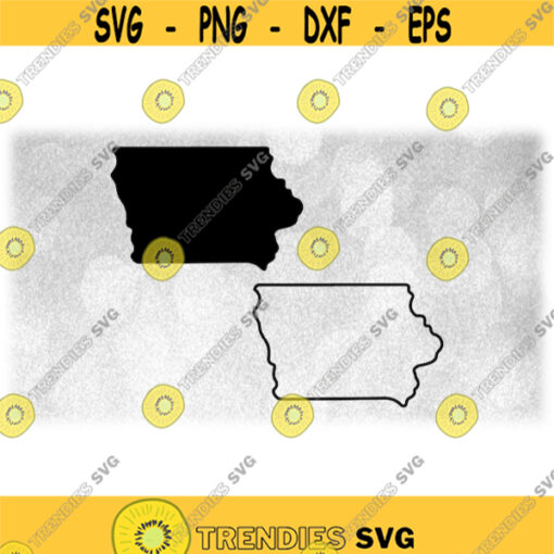 Geography Clipart Solid Silhouette and Simple Thick Outline of the State of Iowa USA in Black Color Only Digital Download SVG PNG Design 1339