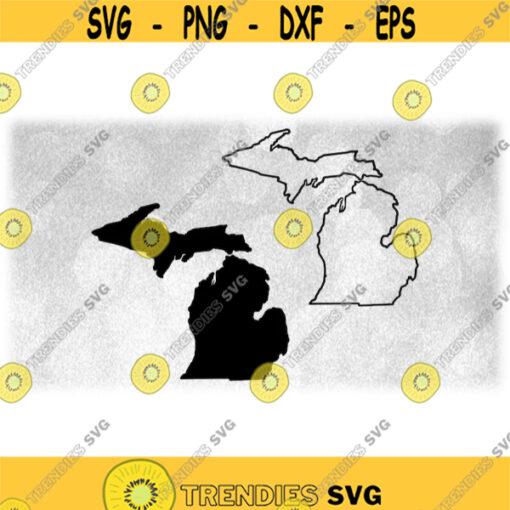 Geography Clipart Solid Silhouette and Simple Thick Outline of the State of Michigan USA in Black Color Only Digital Download SVG PNG Design 1608