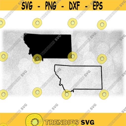 Geography Clipart Solid Silhouette and Simple Thick Outline of the State of Montana USA in Black Color Only Digital Download SVG PNG Design 1458