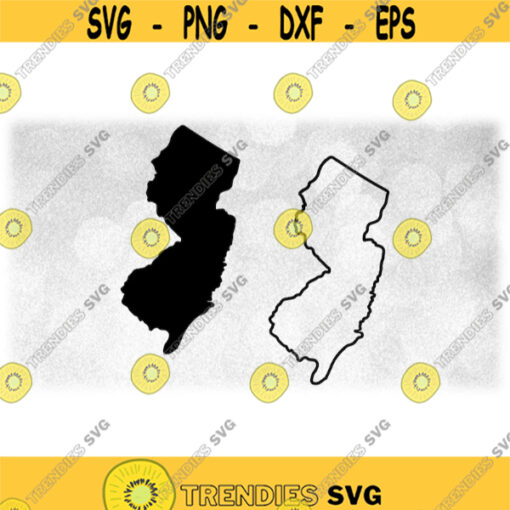 Geography Clipart Solid Silhouette and Simple Thick Outline of the State of New JerseyUSA in Black Color Only Digital Download SVG PNG Design 1247