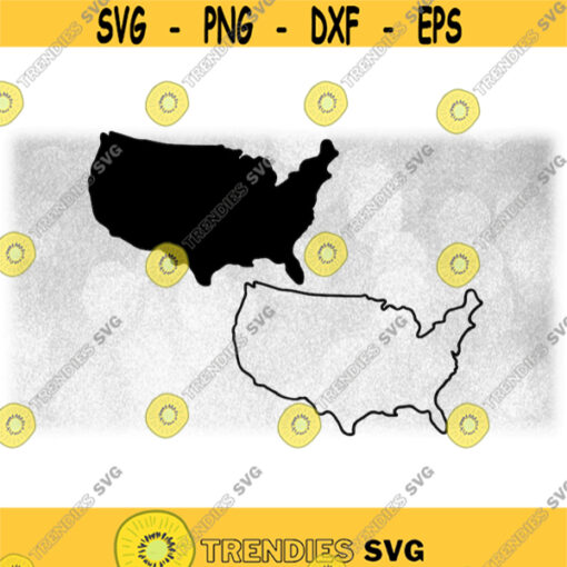 Geography Clipart USA United States of America Simple Black Silhouette Solid and Outline Graphic of Country Digital Download SVG PNG Design 580