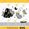 Ghost SVG Halloween floral Funny ghost PNG clipart Spooky ghost and peony flowers silhouette SVG Celestial ghost and moon Svg