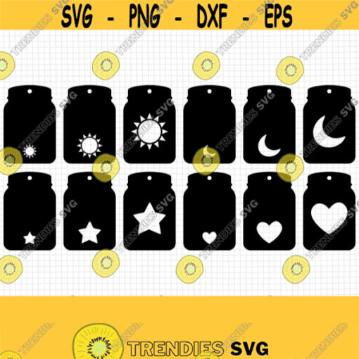 Gift Tags SVG Bundle. Mason Jar Tags Cut Files. Decorative Sun Moon Star Heart Tags PNG Clipart. Cutting Machine Labels Vector Files dxf eps Design 520