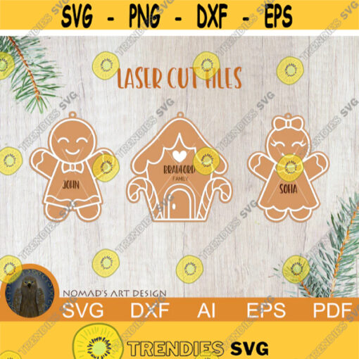 Gingerbread Man Svg Gingerbread House Laser Cut file Family Ornaments Glowforge Ornaments Christmas Family Svg Holiday Decoration Design 212.jpg