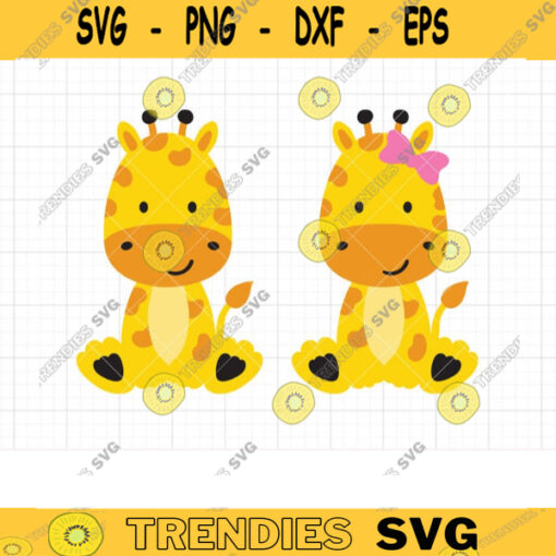 Giraffe SVG Cute Baby Boy Giraffe and Girl Giraffe Svg Giraffe with Bow Siblings Brother Sister Giraffe Svg Dxf Png Cut Files for Cricut copy