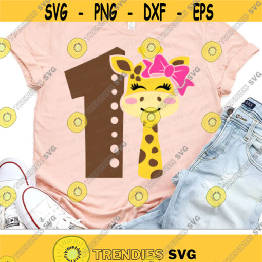 Giraffe Svg Girl 1st Birthday Svg One Year Giraffe Cut Files Girls Svg Dxf Eps Png First Birthday Party Svg Jungle Silhouette Cricut Design 2511 .jpg