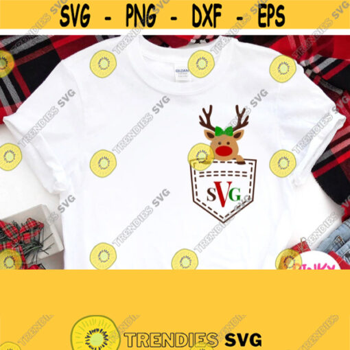 Girl Christmas Shirt Svg Christmas Monogram Svg Reindeer in Pocket Svg File Cricut Design Silhouette Image Downloads Dxf Pdf Png Iron on Design 788