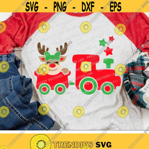 Girl Christmas Svg Christmas Train with Reindeer Svg Girls Xmas Train Svg Dxf Eps Png Kids Cut Files Holiday Clipart Silhouette Cricut Design 2486 .jpg