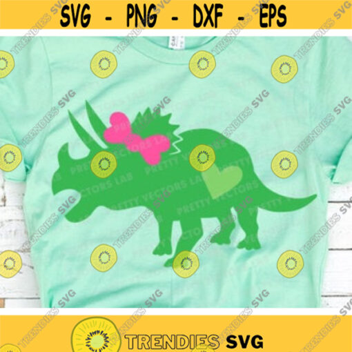 Girl Dinosaur Svg Cute Triceratops with Bow Svg Dxf Eps Png Girls Dino Cut Files Birthday Party Kids Shirt Design Silhouette Cricut Design 568 .jpg