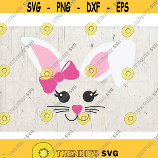 Girl Easter Bunny SVG EPS JPG png dfx Digital Download cute pink bow bunny face ears svg for cricut Design 314