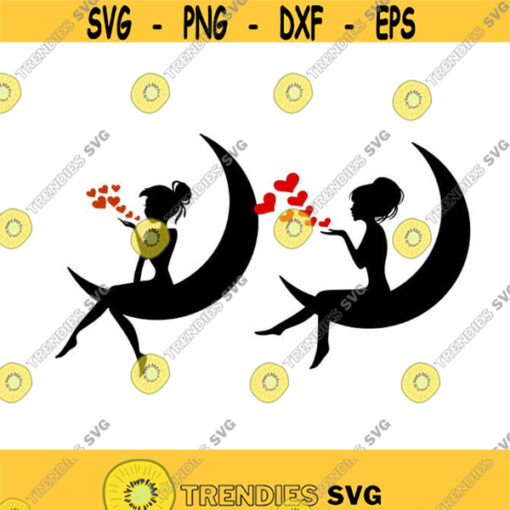 Girl Moon Hearts Love cuttable Design SVG PNG DXF eps Designs Cameo File Silhouette Design 1637