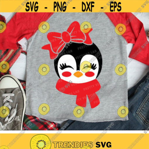 Girl Penguin with Bow Svg Cute Penguin Face Svg Dxf Eps Png Kids Shirt Design Winter Cut Files Baby Holiday Clipart Silhouette Cricut Design 2942 .jpg