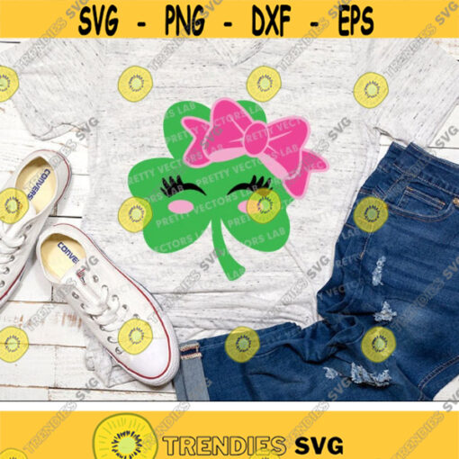 Girl Shamrock Svg Cute Clover with Bow Svg St. Patricks Day Svg Dxf Eps Png Lucky Svg St Paddys Day Kids Cut Files Silhouette Cricut Design 1359 .jpg