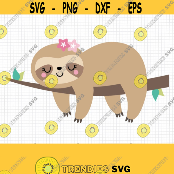 Girl Sloth SVG Cute Kawaii Sleepy Sloth Cut Files Vector Files Cutting Machine dxf eps jpg pdf Instant Download Baby Animals PNG Clipart