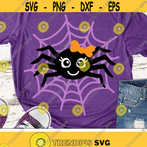 Girl Spider Svg Halloween Svg Cute Spider with Bow Svg Dxf Eps Spiderweb Girls Monogram Svg Kids Cut Files Fall Silhouette Cricut Design 1694 .jpg
