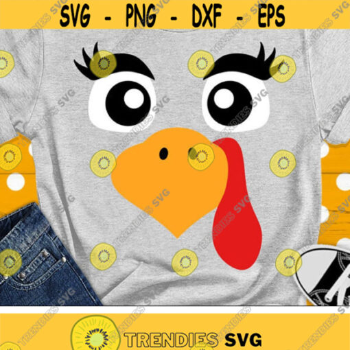 Girl Turkey Face Svg Cute Turkey Svg Thanksgiving Svg Dxf Eps Png Kids Cut Files Girls Turkey Clipart Monogram Svg Silhouette Cricut Design 1521 .jpg