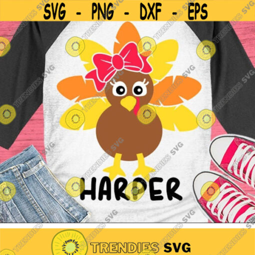 Girl Turkey Svg Thanksgiving Svg Dxf Eps Png Fall Cut Files Girls Shirt Design Kids Monogram Svg Autumn Baby Clipart Silhouette Cricut Design 354 .jpg