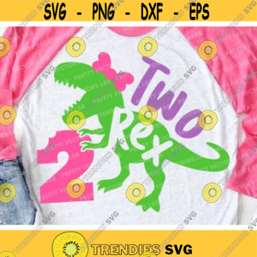 Girl Two Rex Svg 2nd Birthday Svg Girls T Rex Svg Dinosaur Birthday Svg Dxf Eps Png Second Birthday Cut Files Kids Silhouette Cricut Design 94 .jpg