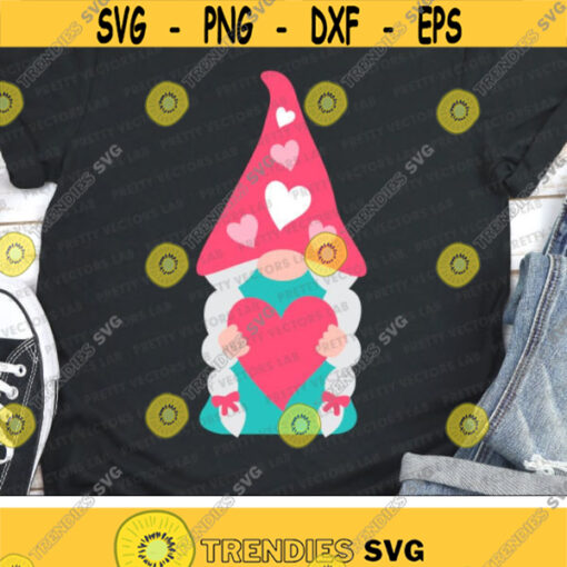 Gnome Girl with Heart Svg Valentines Day Cut Files Cute Valentine Gnome Svg Dxf Eps Png Love Clipart Girls Shirt Svg Silhouette Cricut Design 3137 .jpg