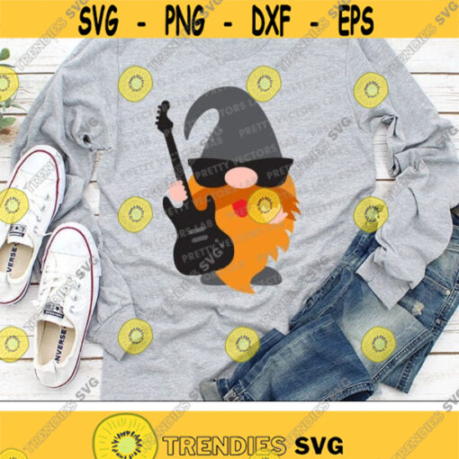 Gnome Svg Rock Gnome Svg Cool Gnome with Guitar Cut Files Funny Svg Dxf Eps Png Music Clipart Gnome Shirt Design Silhouette Cricut Design 335 .jpg