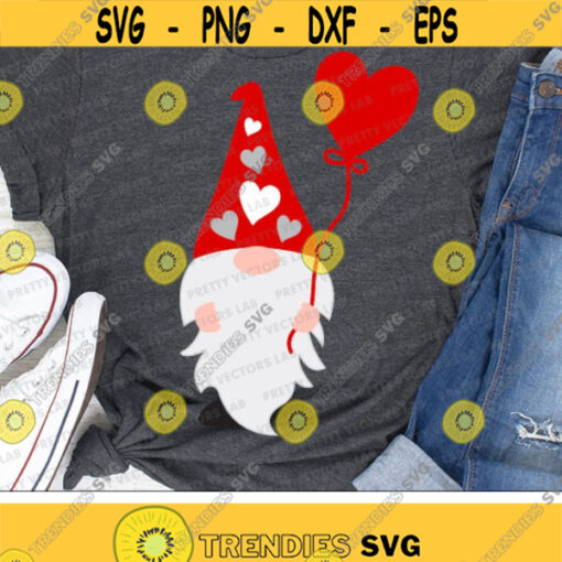 Gnome with Balloon Heart Svg Valentines Day Svg Dxf Eps Png Valentine Cut Files Love Clipart Girls Shirt Design Silhouette Cricut Design 2850 .jpg