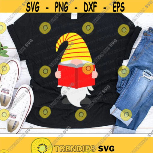 Gnome with Book Svg Back to School Gnome Cut Files Teacher Svg Dxf Eps Png First Day of School Kids Svg 1st Day Cricut Silhouette Design 3131 .jpg