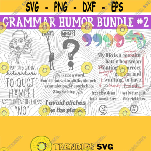 Grammar Humor Bundle SVG PNG Print Files Sublimation Cricut File Synonym Rolls Grammar Quotes Sayings English Is Lit Comma Chameleon Design 300