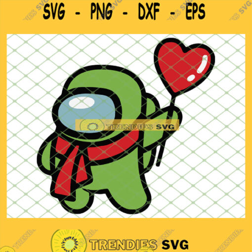 Green Among Us Holding Balloon Heart 2021 Valentine SVG PNG DXF EPS 1