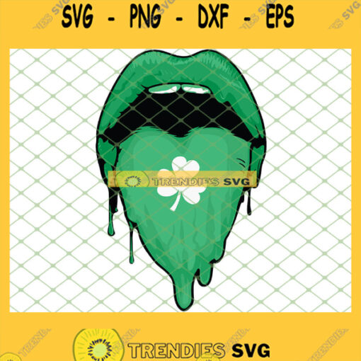 Green St PatrickS Day Tongue And Dripping Lips With Shamrock SVG PNG DXF EPS 1