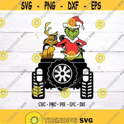 Grinch and Dog on Jeep SVG PNG Christmas SVG Grinch svg Deer svg File for Cricut Silhouette Design 92