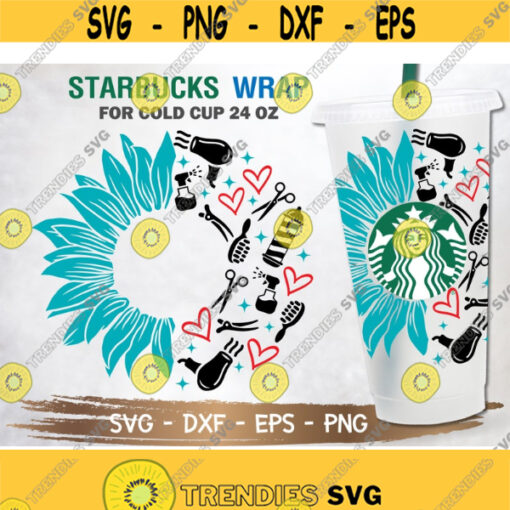 Hairstylist Sunflower Starbucks Cup SVG Hairstylist svg Hairdresser Cup SVG DIY Venti for Cricut 24oz venti cold cup Digital Download Design 119