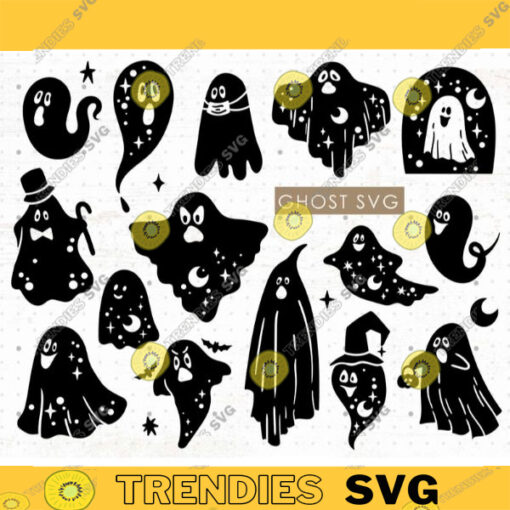 Halloween Ghost SVG bundle Horror boo svg Funny ghost PNG clipart Spooky ghost silhouette SVG Celestial gothic ghost Svg