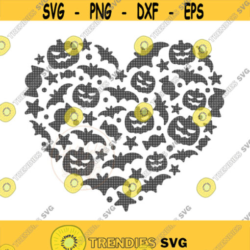 Halloween Heart SVG Happy Halloween SVG Halloween Pattern Heart Svg Halloween Love Svg Spooky Heart Svg Bats and Pumpkins Heart SVG Design 473
