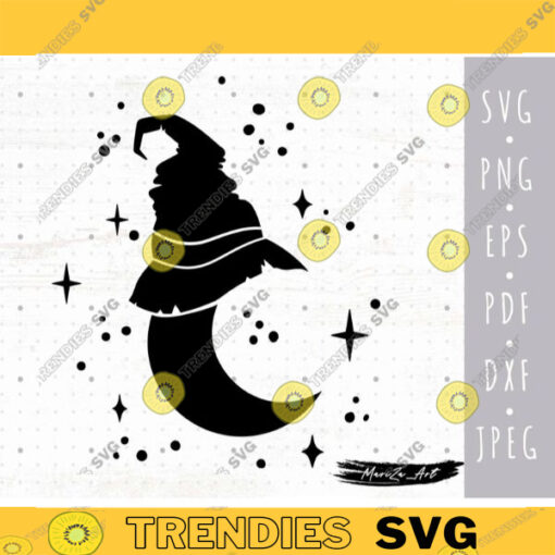 Halloween Moon SVG Mystical withy Moon PNG Crescent Moon silhouette SVG Witch hat and moon clip art Celestial gothic Svg