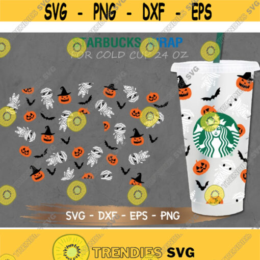 Halloween Mummy Pumpkin Starbuck Cup SVG Halloween svg DIY Venti for Cricut 24oz venti cold cup Digital Download Design 256