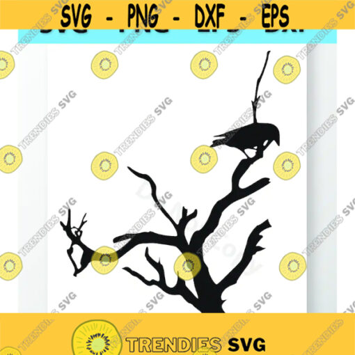 Halloween Raven SVG Silhouette Vector Images Clipart Cutting Files SVG Image For Cricut Bird on Tree Silhouettes Eps Png Dxf Design 750