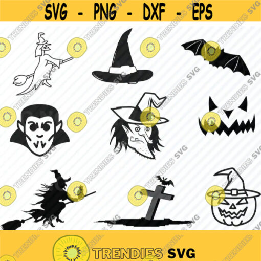 Halloween SVG Bundle 3 Witch Hat Vector Images Silhouette Clip Art Coffin Bats Black Cat SVG Files For Cricut Eps Png Vampire ClipArt Design 658
