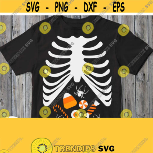 Halloween Shirt Svg Thorax Skeleton X Ray Rib cage with Candies Cricut Silhouette Cut Print File SVG DXF PNG Pdf Eps Jpg Iron on Image Design 33