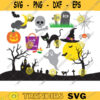 Halloween Silhouette Background Clipart Skull Tombstone Graveyard Ghost Witch Hat Black Cat Spider Clipart Clip Art copy