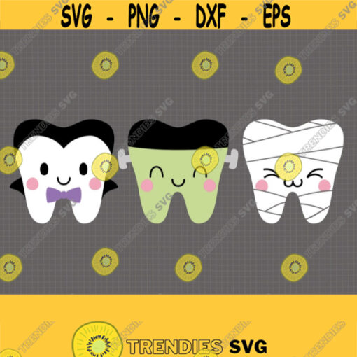 Halloween Tooth Fairy SVG. Dracula Frankenstein Mummy Tooth Cut Files. Cute Kids Vector Files for Cutting Machine dxf eps png Download Design 738