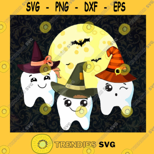 Halloween Tooth Fairy SVG. Pumpkin Witch Bat Tooth Cut Files