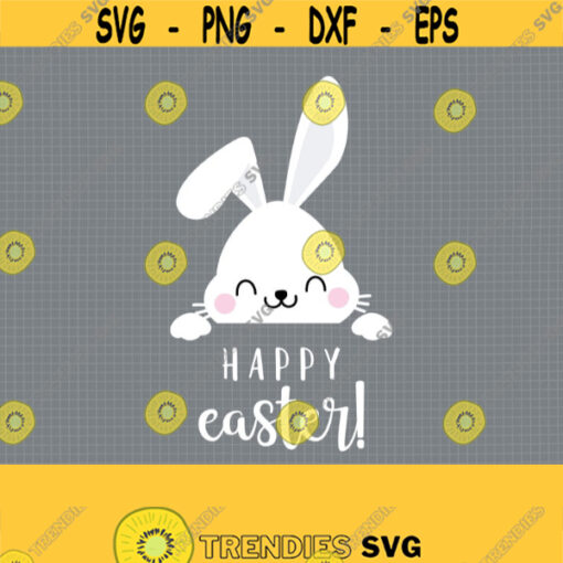Happy Easter SVG. Cute Peep White Rabbit Happy Easter PNG. Kids Easter Bunny Sign Clipart Cut Files Silhouette Vector DXF Cutting Machine Design 676