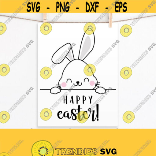 Happy Easter SVG. Cute Peep White Rabbit Happy Easter PNG. Kids Easter Bunny Sign Clipart Cut Files Silhouette Vector DXF Cutting Machine Design 921