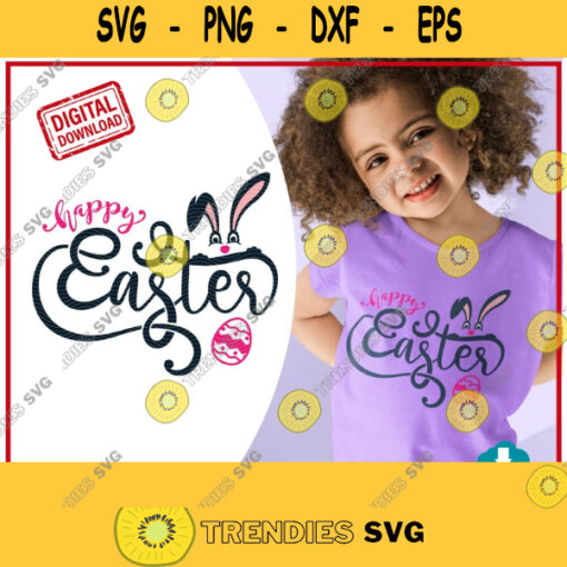Happy Easter lettering with easter bunny ears SVG for Cricut Silhouette Cameo. 412