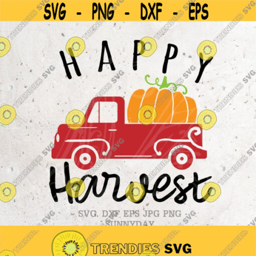 Happy HarvestTruck with PumpkinsThanksgiving SVG FileDXF Silhouette Print Vinyl Cricut Cutting Tshirt Design Printable Stickerhappy fall Design 173