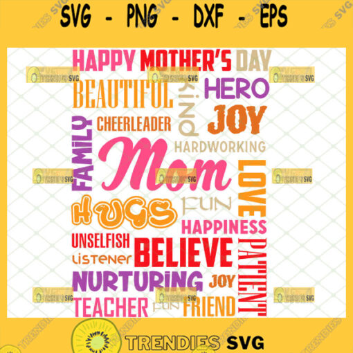 Happy MotherS Day Mom Beautiful Hero Love Happiness Rectangle Word Art Svg 1