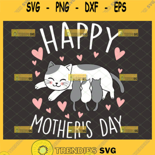 Happy MotherS Day White Gray Cat Mom Svg Pink Heart Svg Mom And Baby Cats Svg Kitten Svg Kitty Svg 1