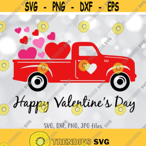 Happy Valentines Day svg Old Truck svg Valentine svg Red Truck shirt svg Valentines Car with Red Hearts svg Cricut Silhouette Cut Files Design 1348